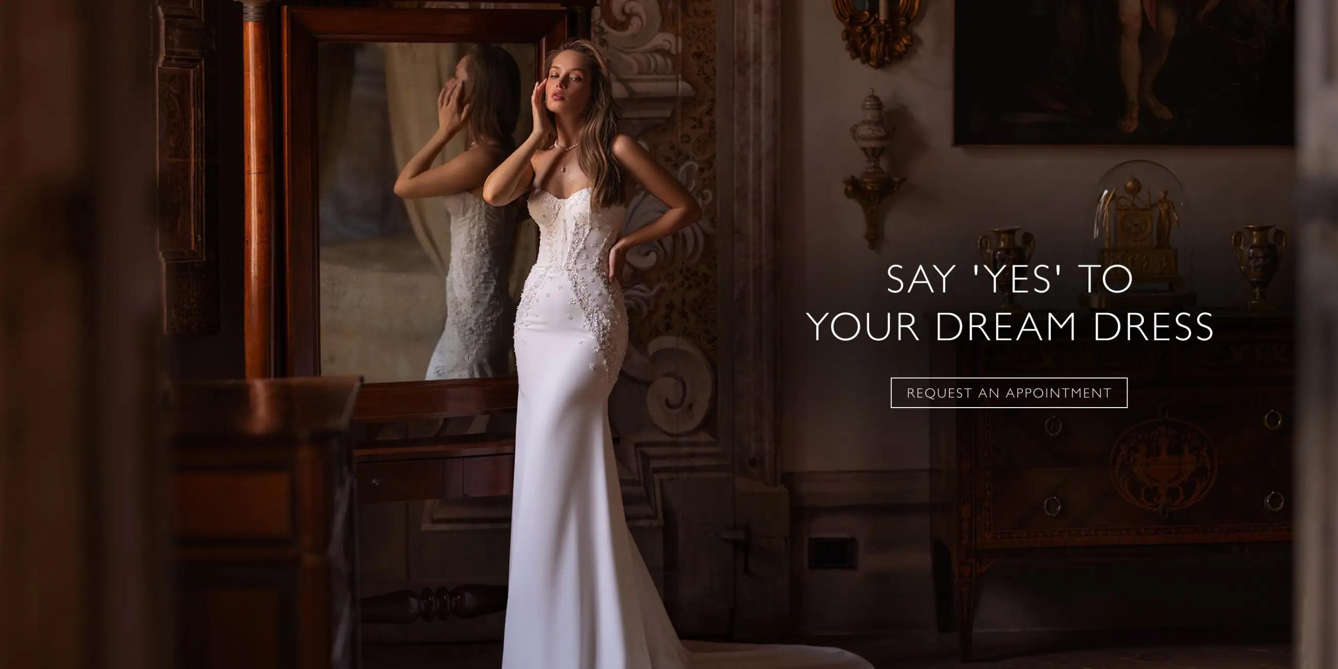 Find your dream wedding dress at XO Bridals. Desktop image.